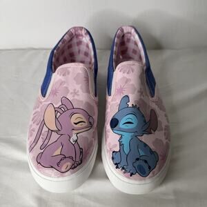 Disney Stitch Angel Shoes Womens Size 11 Slip On Floral Canvas Sneakers